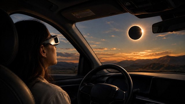 Ver eclipse no carro? Nem vidro escurecido é seguro sem óculos adequados